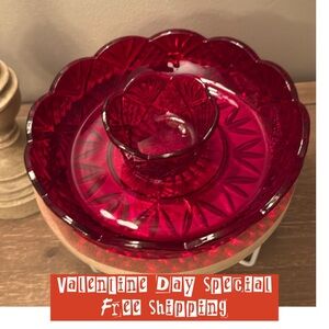 SHANNON GODINGER Dublin Ruby Red Crystal Chip and Dip Serving Bowl Set of 2 NEW